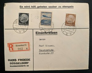 1936 Dusseldorf To Tangermunde Germany Hans Froede Registered Mail Cover Ebay