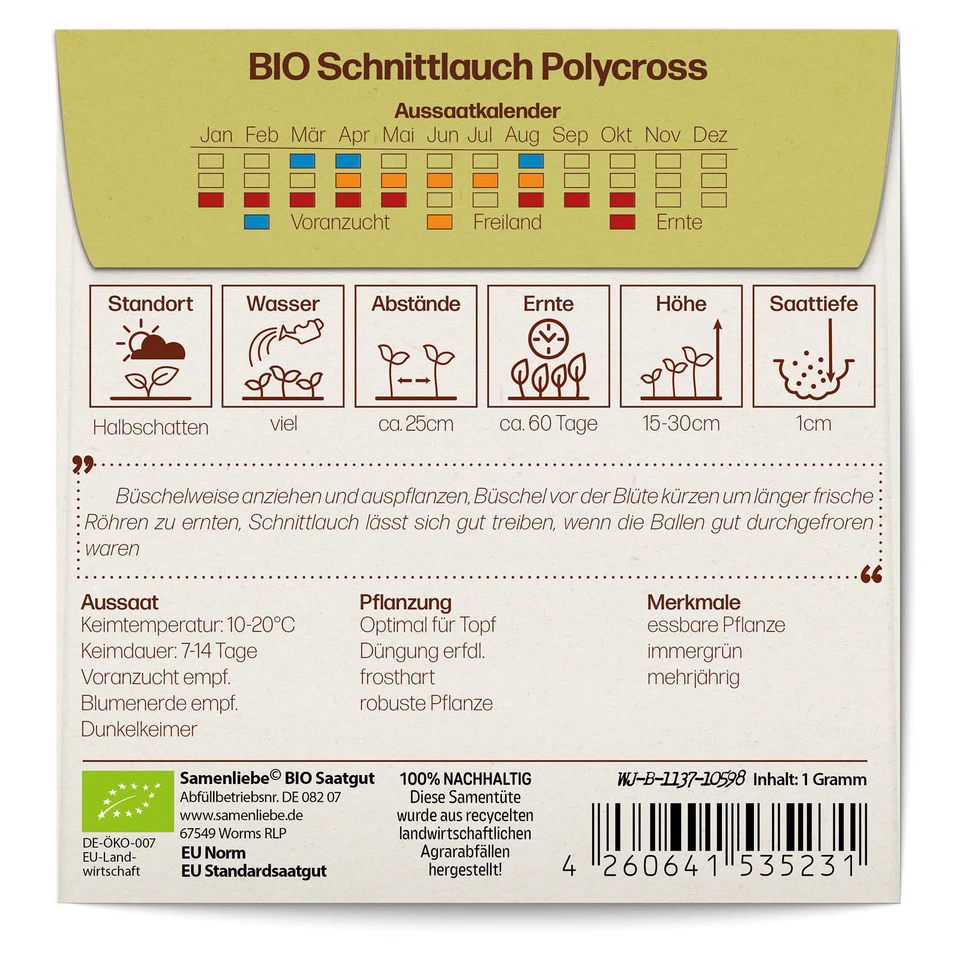 BIO Schnittlauch Samen Sorte Polycross Kräutersamen BIO Kräuter Saatgut samenfes - Bild 2 von 4