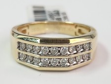 MENS 2 Row DIAMOND WEDDING BAND Yellow GOLD Anniversary Ring Round Channel .50