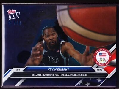 Kevin Durant Olympic Basketball Leading Rebounder 2024 Topps Now 13 Blue Foil 49