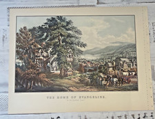 Currier and Ives Print 1952 The Home of Evangeline Farming Town 16x11 Reprint