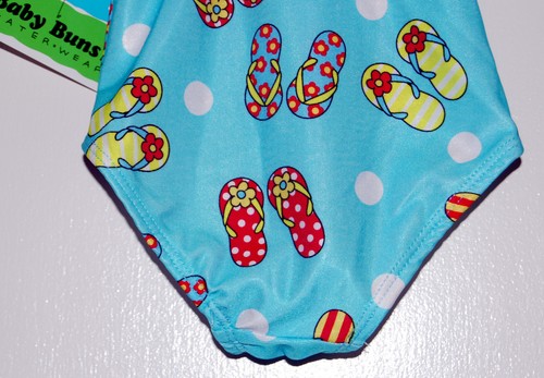 NWT Baby Buns Infant Girls Lt Blue Flip Flop Print One-Piece Swimsuit sz 18M - Picture 7 of 7