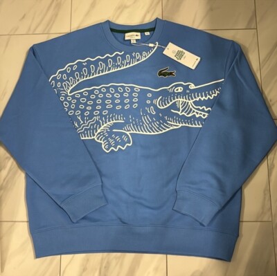 Sweat Lacoste homme grand logo croco coupe ample bleu blanc 155