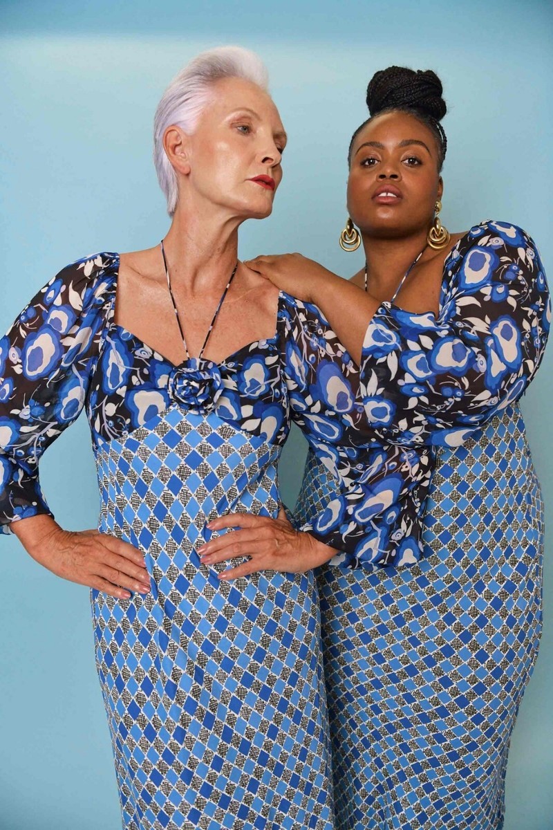 New Rixo JEANIE BLUE FLORAL MIX Silk-Mix Midi Dress Sz XS S M L XL