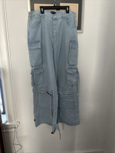 XPlus Wear Jean Denim Cargo High Waisted POCKETS GALORE Travel Wide Leg Size XL