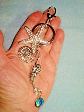 6 1/2" Dangle Large Rhinestone Starfish Mermaid Beach Tote Glitzy Key Ring