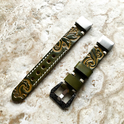 Green & Yellow Leather Quick Fit Band for Garmin fenix 8 43mm 7S 6S Pro A20B18