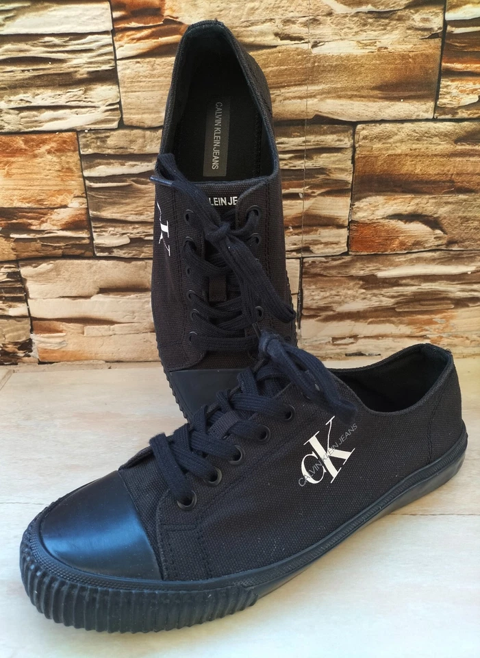 Calvin Klein Jeans Women's Flat Shoes Black Canvas Sneakers Size US 9.5 EUR 40 - Image 2 of 4