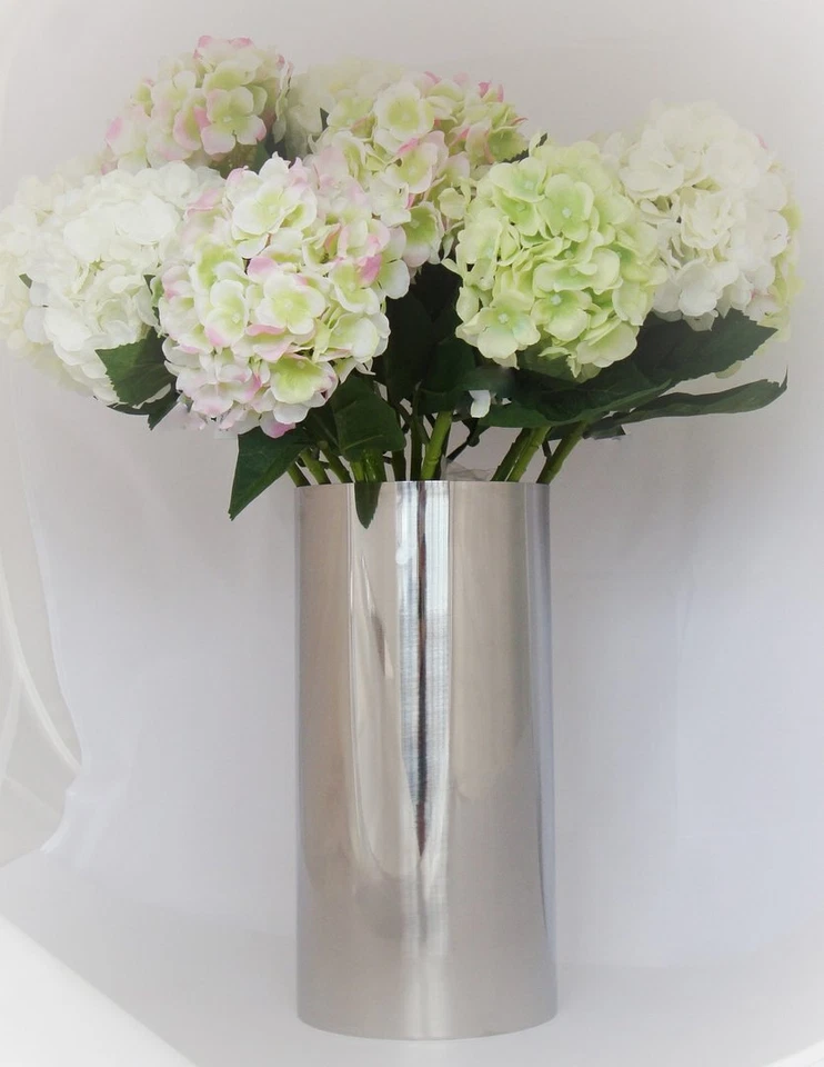 EDELSTAHL Vase, ZYLINDERVASE, Blumenübertopf. Blumenvase. Silber Metall 15x30cm. - Bild 3 von 3