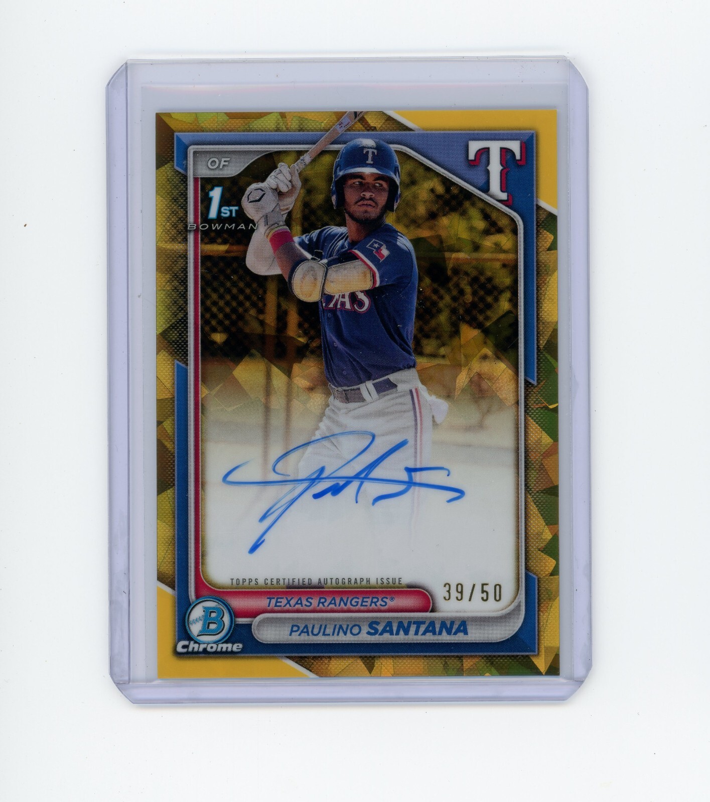 2024 Bowman Chrome Sapphire Paulino Santana 1st Gold Refractor Auto /50 Rangers
