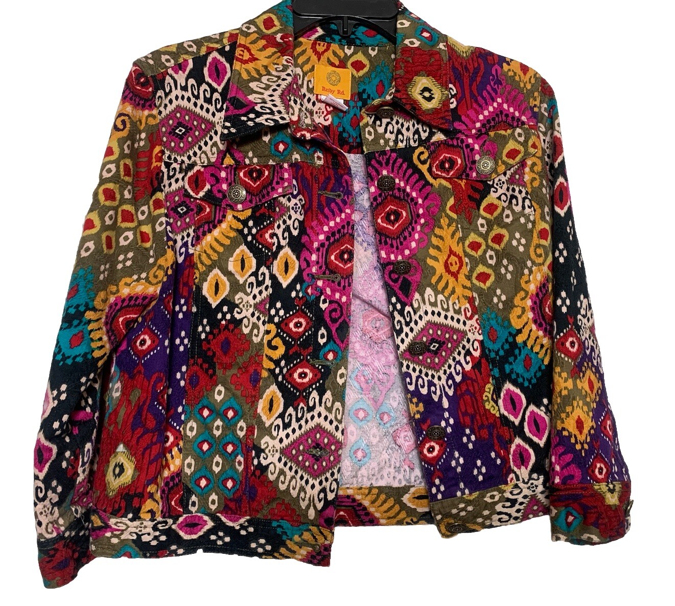 Ruby Rd Geometric Multicolor Jacket Cotton Jean S… - image 1