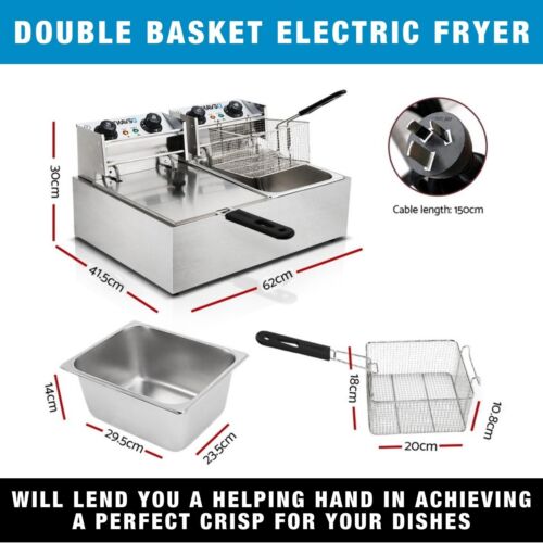Truvana Electric Commercial Deep Fryer Twin Frying Basket Chip Cooker Kitchen - Picture 2 of 12