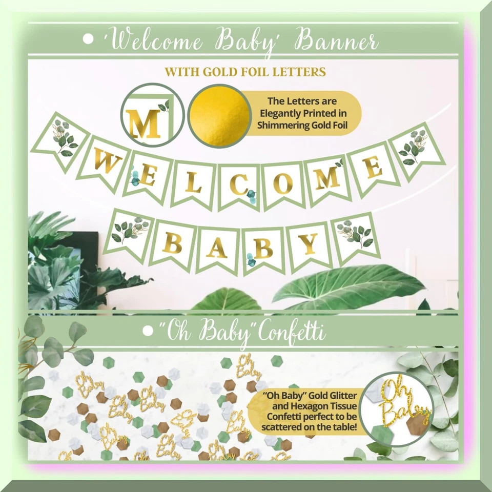 Kit de chá de bebê Woodland Wonders - Decorações verde sálvia e verde oliva, gênero - Imagem 4 de 4