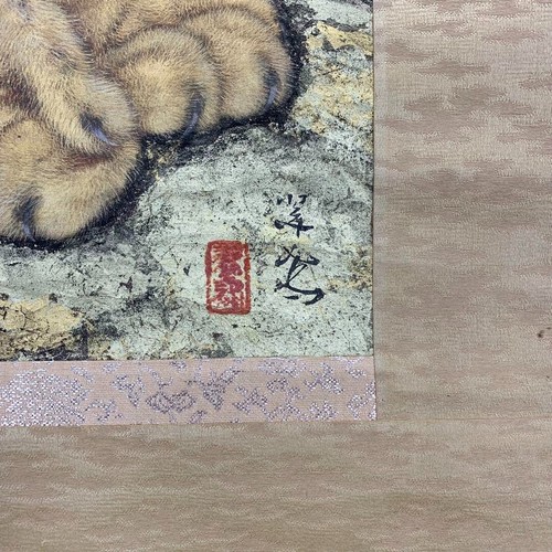 Japanische hängende Schriftrolle Tiger Mond Gemälde mit Box asiatisch antik 69B - Bild 8 von 10