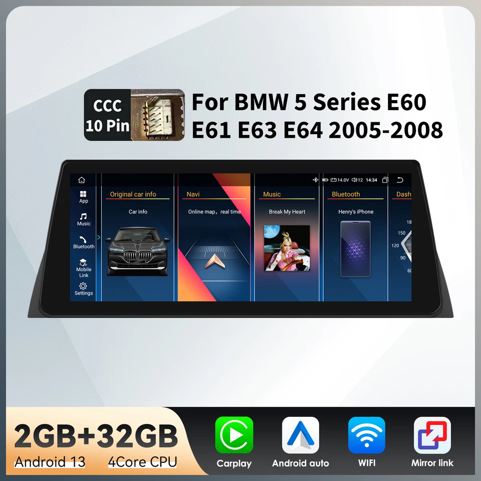 32G 10.25" Android13 Coche Estéreo Carplay Para BMW Serie 5 E60 E61 CCC GPS WIFI BT Foto 2 de 4