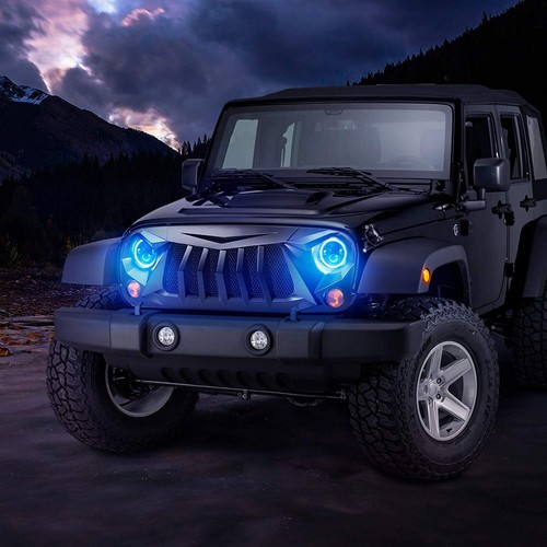 2X 7'' LED Headlights Halo RGB Lamp Combo KIT APP For Jeep Wrangler JK 2007-2018 - Foto 9 di 11
