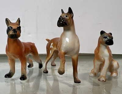 Miniature Middle Dog Is Retired Hagen-Renaker Lot Of 3 Brown Boxer Dog Figurine
