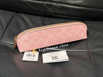 NWT Coach Pencil Case in Signature Canvas in Gold/Powder Pink | eBay