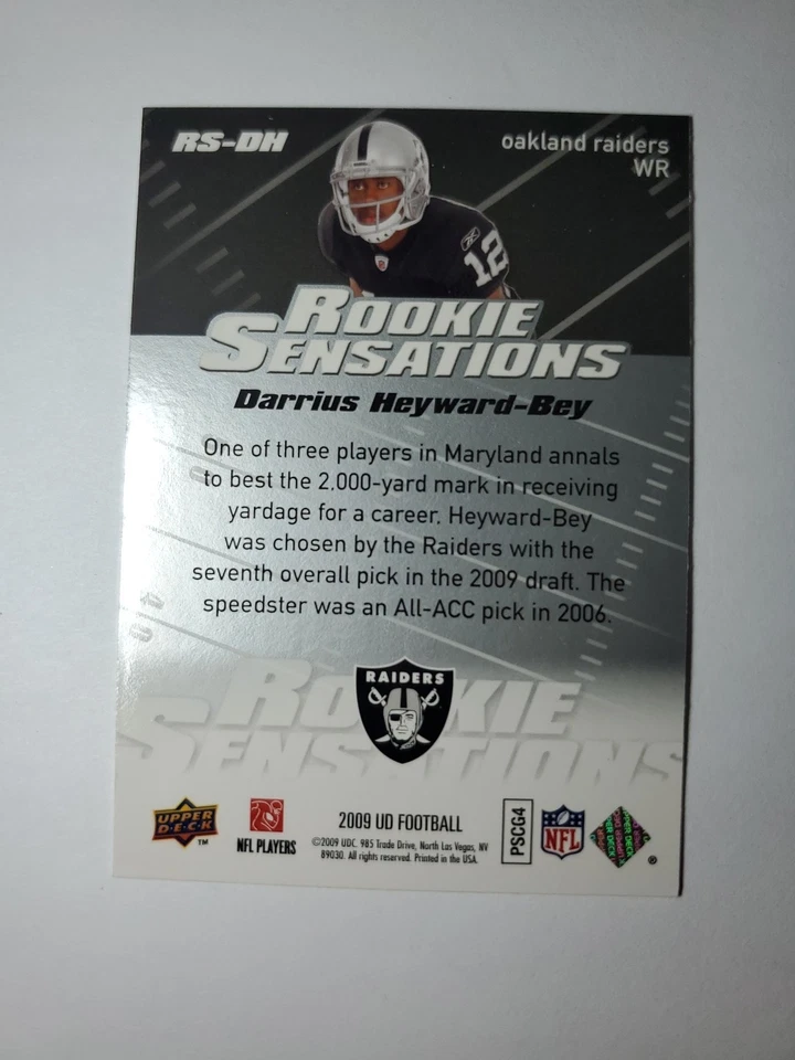 2009 Upper Deck Set DARRIUS HEYWARD-BEY ROOKIE SENSATIONS Insert #RS-DH RAIDERS  - Image 2 of 2