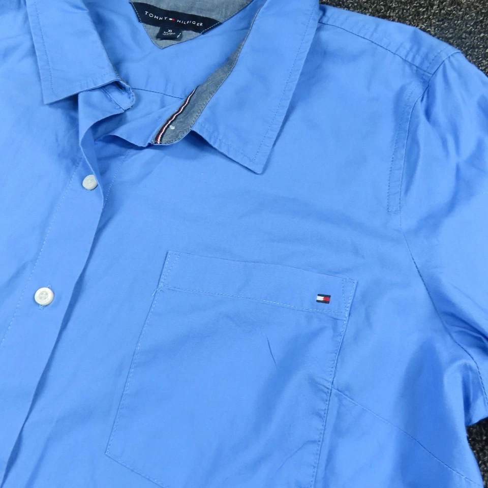 Camisa Tommy Hilfiger Mujer XL Azul Manga Larga Con Botones Bolsillo en el Pecho Bandera Foto 2 de 4