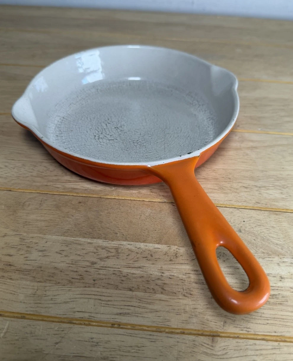 Le Creuset Vintage Cast Iron Enamel Skillet Frying Pan 16 cm Flame Orange France