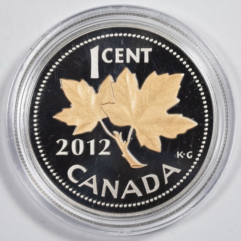 2012 Canada Silver Coin  1c Farewell to the Penny with Gold Plating 0.51 ASW