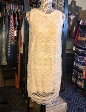 A Taylor LOFT Ivory White Crochet Lace Sleeveless Summer Party Short Dress 4P