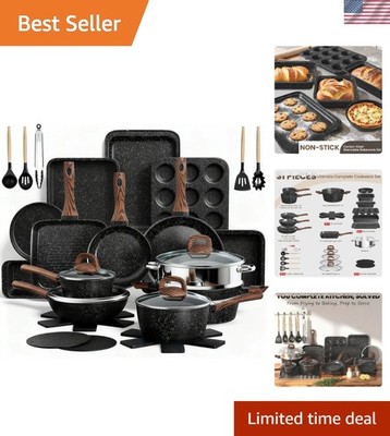 Complete 31-Piece Nonstick Kitchen Set with Utensils & Bakeware - Gift-Ready