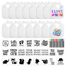 PEUTIER 47pcs DIY Baby Bibs Decorating Kit - 15 White Bibs, 22 Stencils, 10