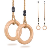 Wooden Gymnastics Rings,Pull up Rings with Adjustable Buckle, Wooden Swing Ri...