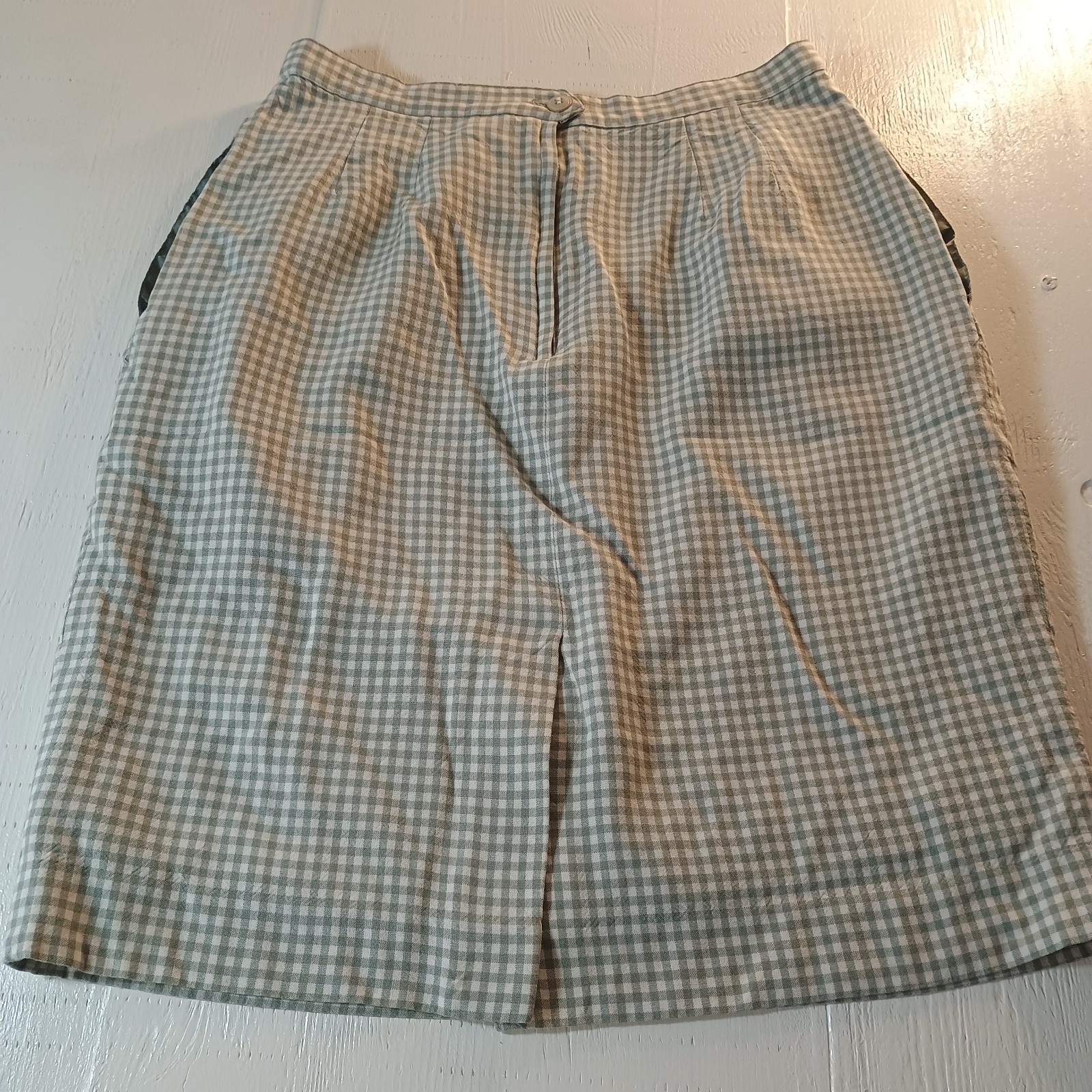 Le Suit Petite 2 Pc Suit Jacket(8P), Skirt(10P) Lined Green/White Checker Career