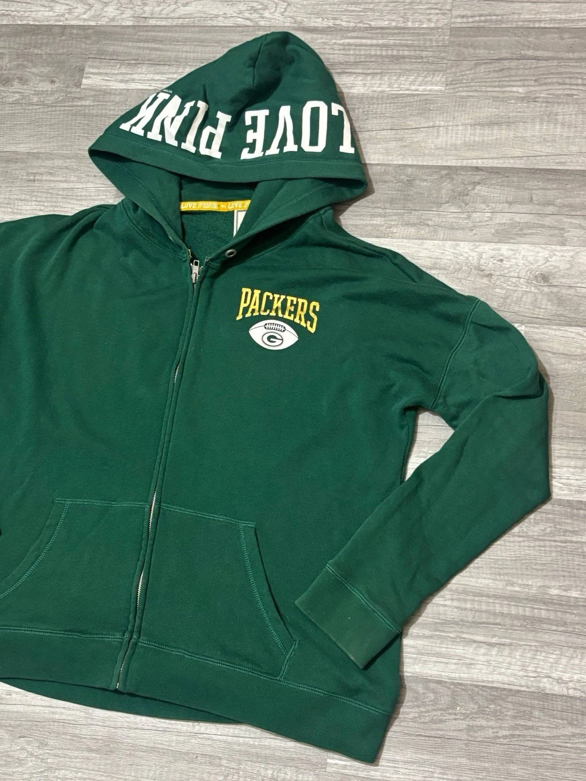 UNDERCOVER Felpa con cappuccio Victoria's Secret ROSA donna full zip verde Bay Packers Bling Medium