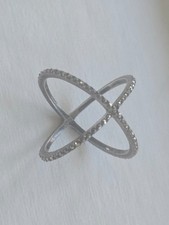 Sterling Silver X Ring with Accents 925 Criss Cross Open Space Band Size 7