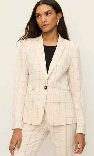 NEW ANN TAYLOR IVORY BLACK COMBO WINDOWPANE HUTTON BLAZER JACKET SZ 6