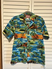 RJC Hawaiian Shirt Men Large Tiki Palm Sunset Cotton Made In Hawaii USA Coconut