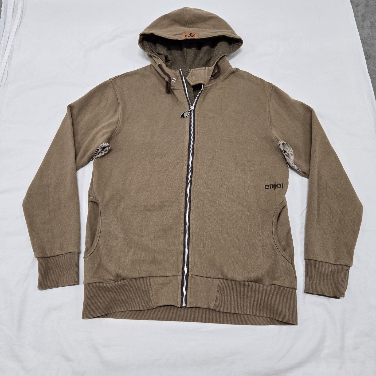 Size MEDIUM Vintage Enjoi Tan Brown Hoodie Logo Full Zip Swe
