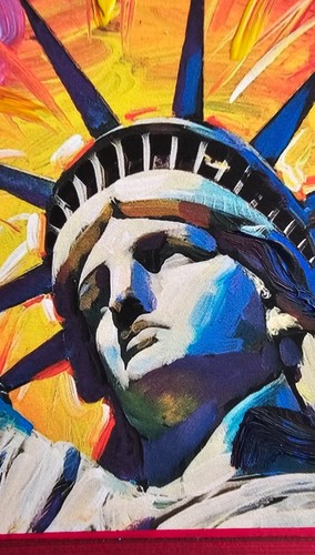 Peter Max Statue of Liberty fireworks original unq acrylic HAND SIGNED pop art - Picture 10 of 12