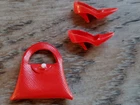 Vintage BARBIE DOLL Red Handle Purse & Closed Toe Shoes 1960's Japan