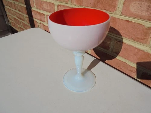 Vintage Carlo Moretti Murano Glass Red-Orange White Cased Chalice Vase