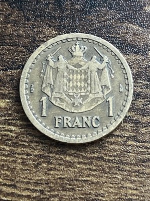 1945 Monaco 1 One Franc Prince Louis II Aluminum Bronze Actual