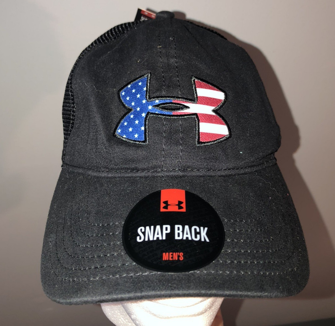 Under Armour Baseball Cap Hat Black American Flag Logo Strap
