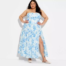 Women's Strapless Tiered Corset Maxi Dress - Wild Fable White Floral 2X