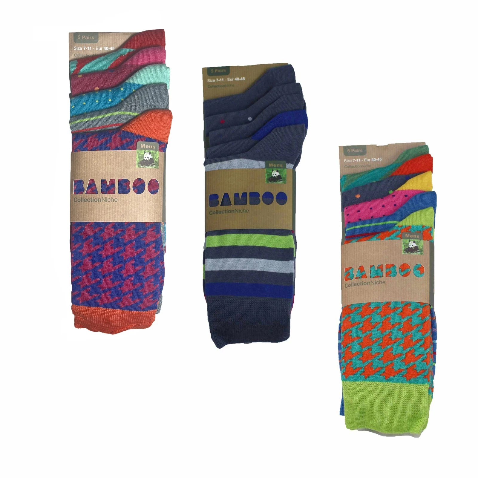 Men's 100% Bamboo Socks 5-Pair Pack Mixed Colourful