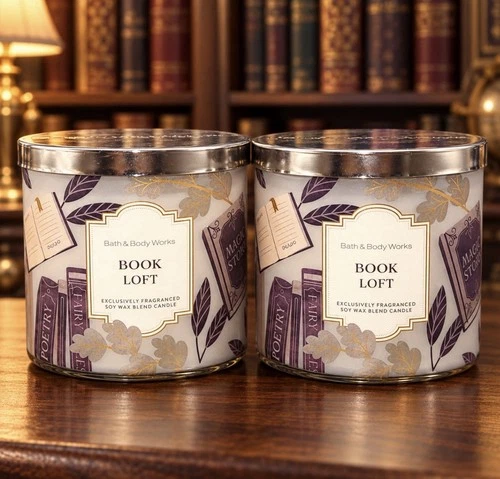 Lot Of 2 Bath & Body Works BOOK LOFT 3-Wick Candles Book-Theme Jars 14.5 Oz. NEW - product listing photo