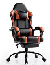 Gaming Chair with Footrest, PU Leather Reclining Video Game Chair Black/Orange