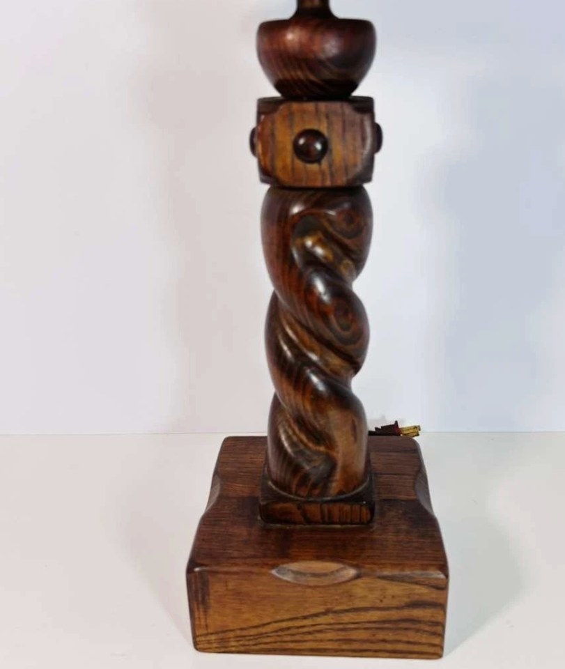 Hand-Carved Barley Twist Wood Table Lamp 17