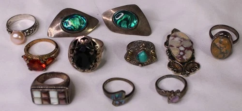 11pc Estate VINTAGE .925 STERLING SILVER JEWELRY RING EARRINGS PENDANT