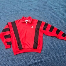 Vintage 90s Red Adidas Soccer 1/4 Zip Pullover Warm Up Track Jacket Men's M Med