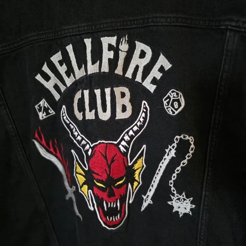 Stranger Things Hellfire Club Denim Jacket embroidered  Black XL Mens/Unisex image 7