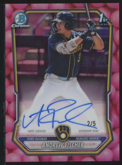 2025 Bowman Chrome Andrew Fischer Auto 1st Refractor Gum Ball CPA-AF 2/5 Brewers